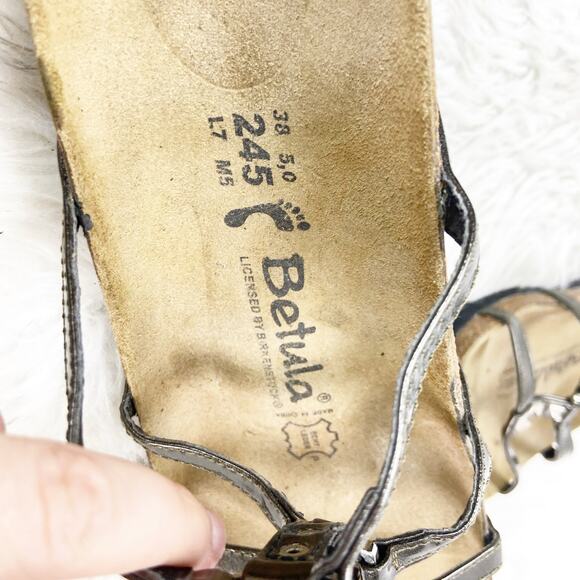 Betula by Birkenstock Womens 7 38 Silver/Brown Leather Studded Strappy Sandals - Picture 12 of 15